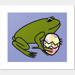 Green Frog Holding Easter Egg Posters and Art